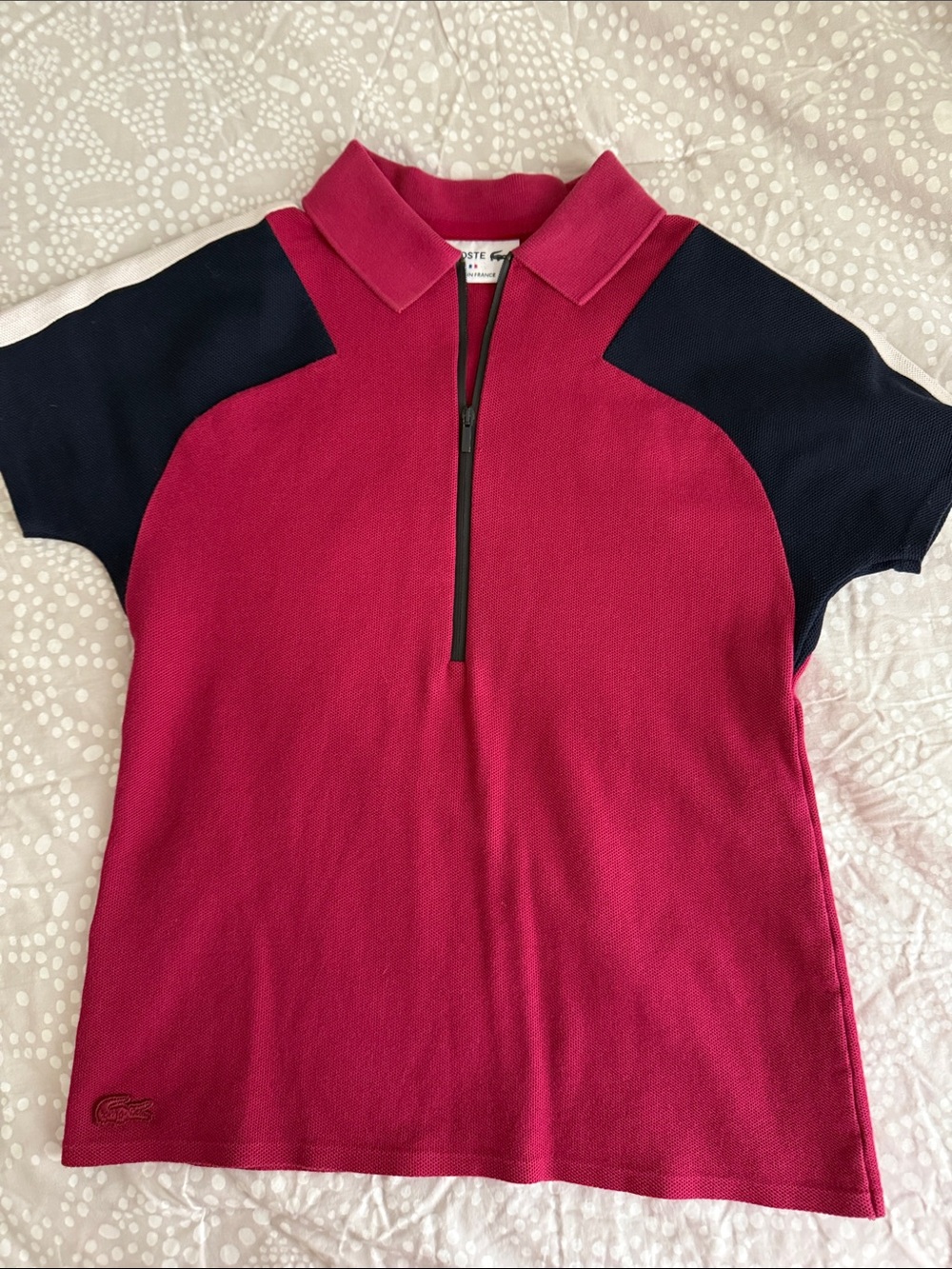 Lacoste Short-Sleeve Polo Top in Berry with Navy Accents
